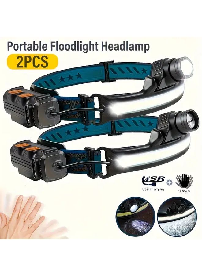 2pcs USB Rechargeable Motion Sensor LED Headlamp 6 Modes Adjustable Brightness Outdoor Work - Image 1